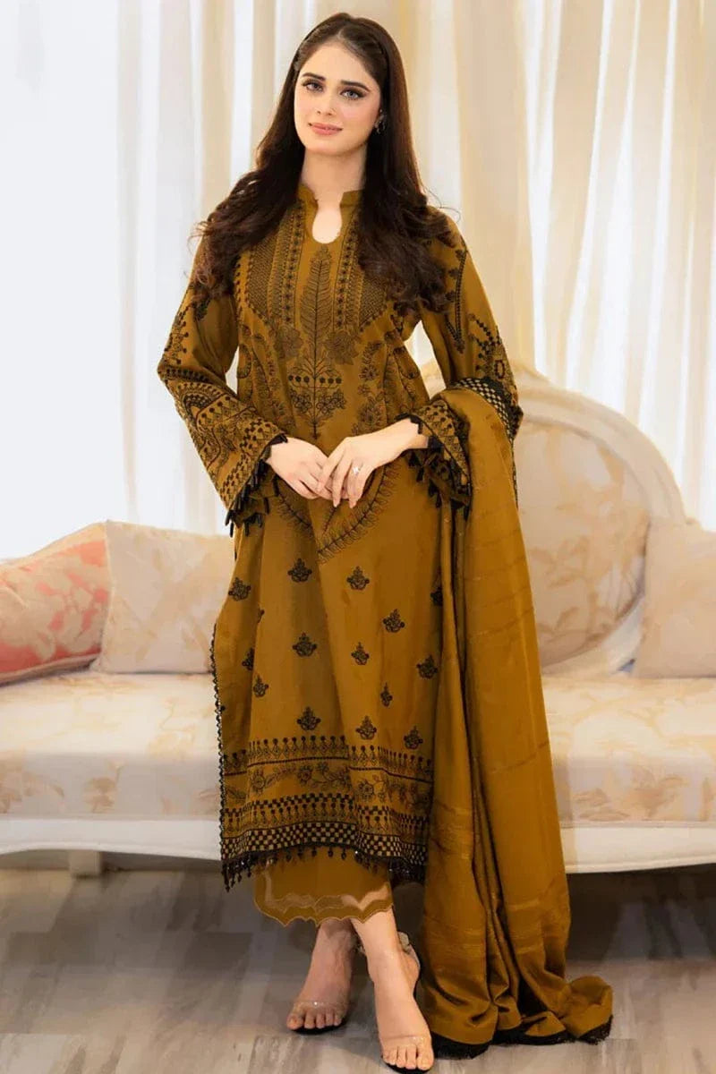 Sapphire D-66 Musturd Embroidered Dhanak 3pc