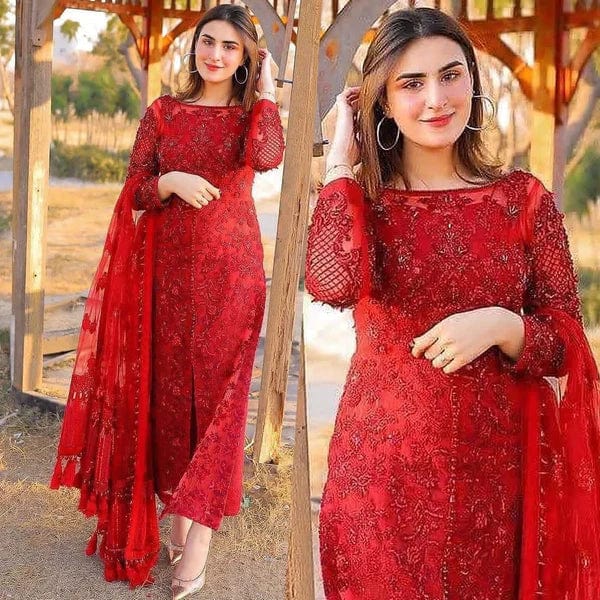 D-19 red Embroidered 3pc Wt