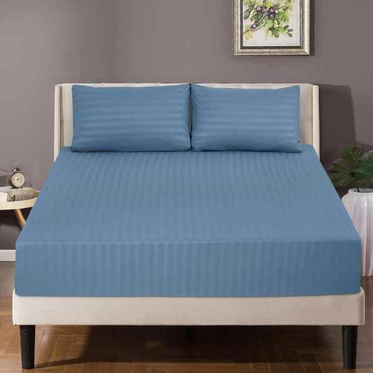 Ice Blue Satin Stripe Fitted Sheet Set Satin Stripe Fitted Sheets