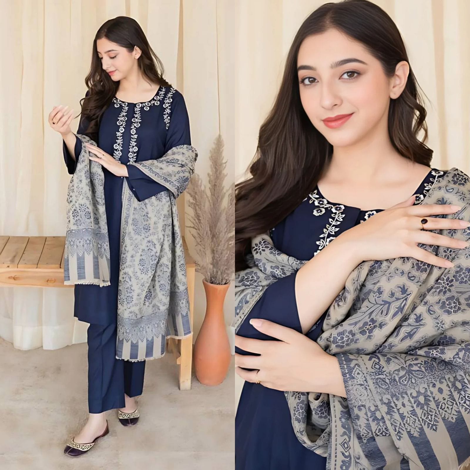 Sapphire SC-841 Blue Embroidered Dhanak 3pc