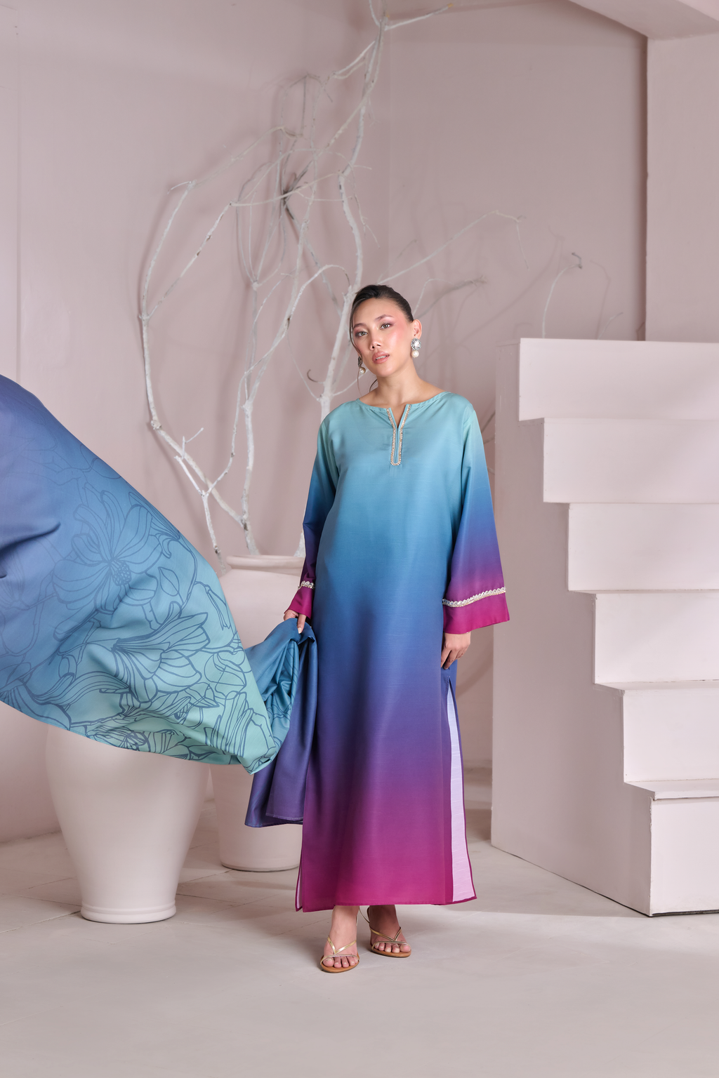 Silk 3Piece Printed Kaftan Set RL-402