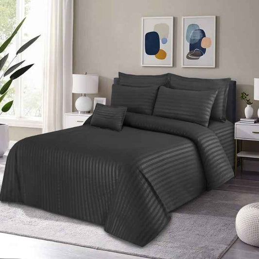 7 Pcs Luxury Dark Grey Satin Stripe Duvet Cover Set Satin Stripe Duvet Cover Set