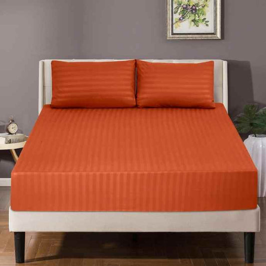 Pumpkin Orange Satin Stripe Fitted Sheet Set Satin Stripe Fitted Sheets