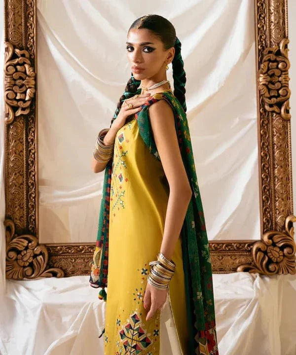 Sapphire D-69 Mustard Embroidered Dhanak 3pc