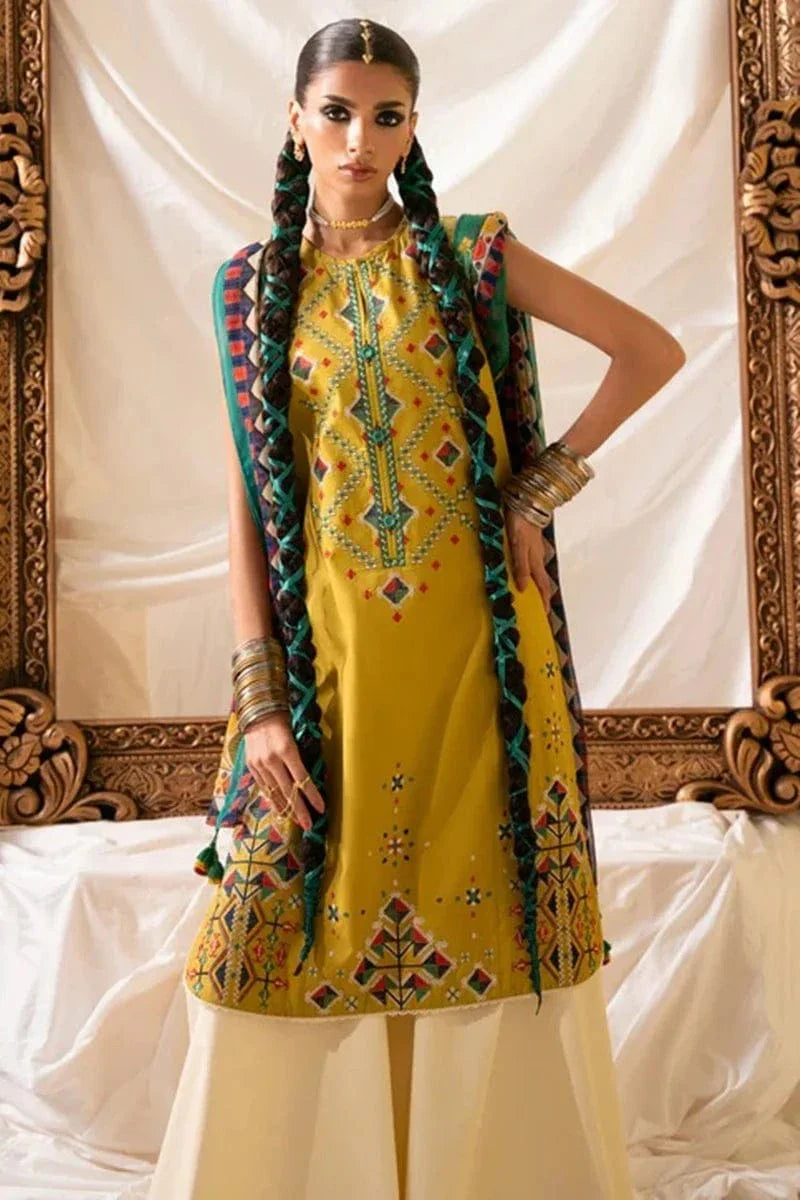 Sapphire D-69 Mustard Embroidered Dhanak 3pc