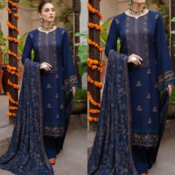 BR-10 Blue Dhanak Embroidered 3pc Wt