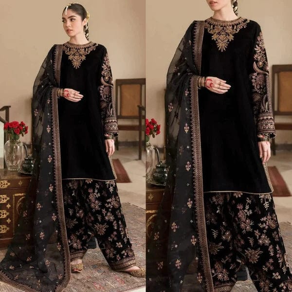 BRQ-107 Black Velvet Embroidered 3pc Wt