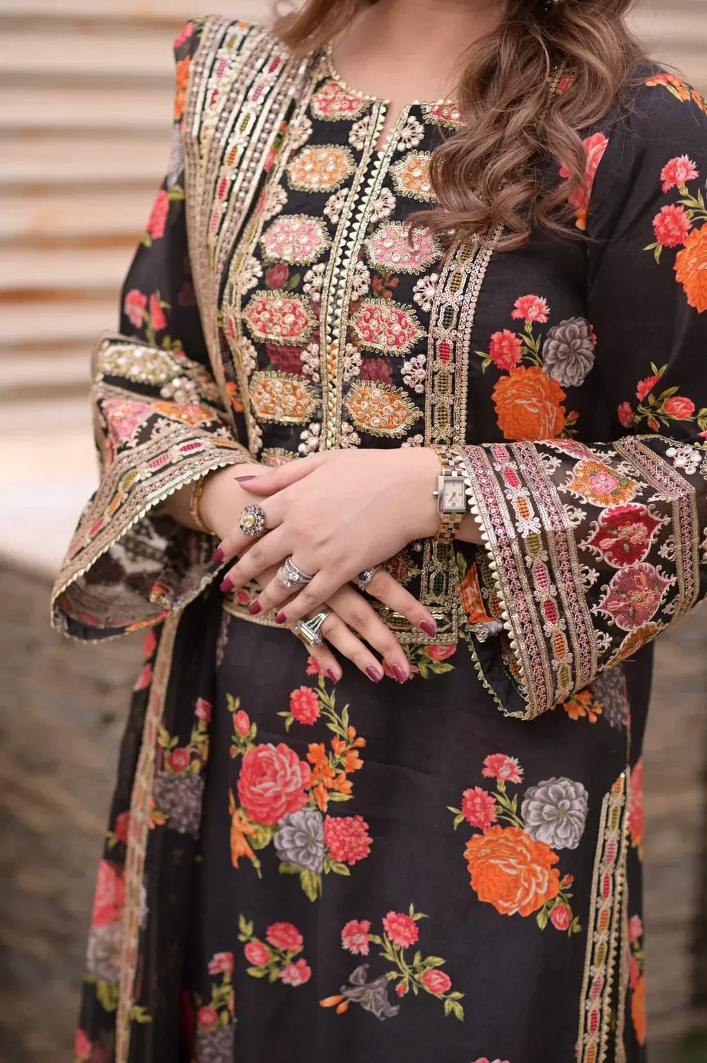 Silk-1001 black Airjet Shamoz Silk Embroidered 3pc