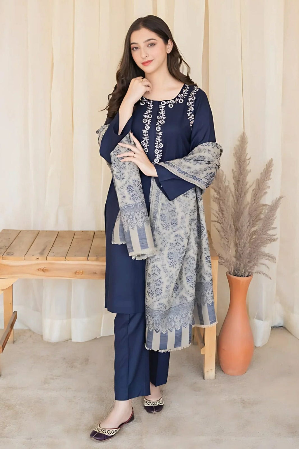 Sapphire SC-841 Blue Embroidered Dhanak 3pc