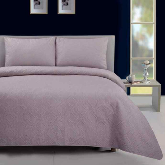 Reversible 3Pc Ultrasonic Bedspread Set - Silver Pink Plain Dyed Bedspread