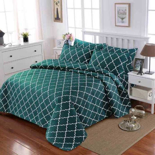 Reversible 3Pc Ultrasonic Quilted Bedspread Set Printed Bedspread