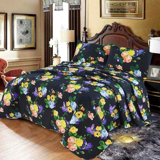 Reversible 3Pc Ultrasonic Quilted Bedspread Set Printed Bedspread