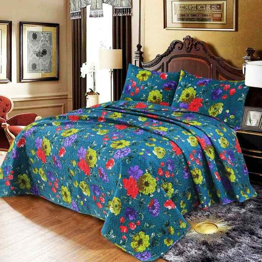 Reversible 3Pc Ultrasonic Quilted Bedspread Set Printed Bedspread