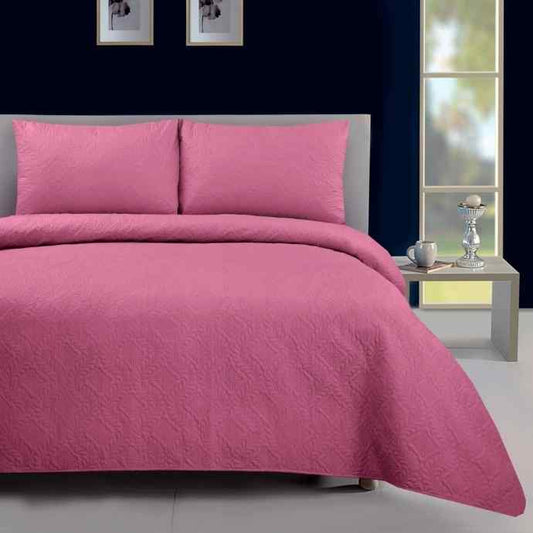 Reversible 3Pc Ultrasonic Bedspread Set - Blush Pink Plain Dyed Bedspread