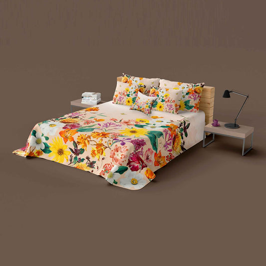 Antique Sunflower 4Pc Digital Printed Bedsheet Set Digital Printed Bedsheets