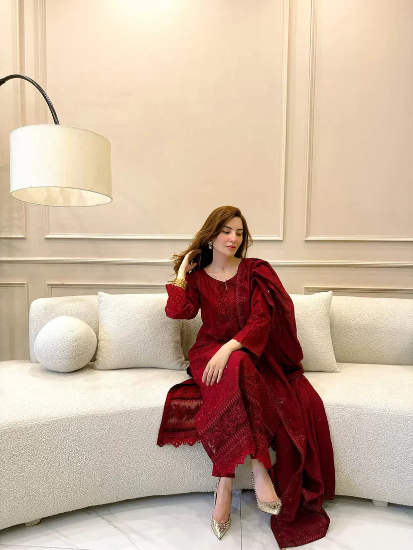 Zarqash D-210 Embroidered Dhanak 3pc