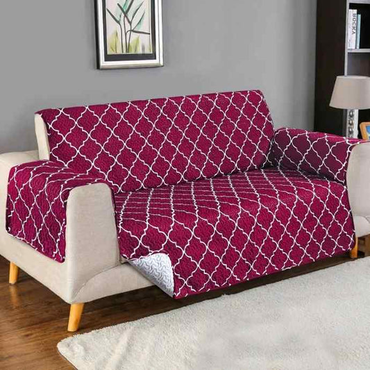 6 Seater Ultrasonic Quilted Sofa Cover (Maroon) Sofa Cover