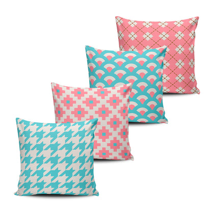 Pack of 4 Pink and Blue Abstract Cushion Covers Cushion Covers