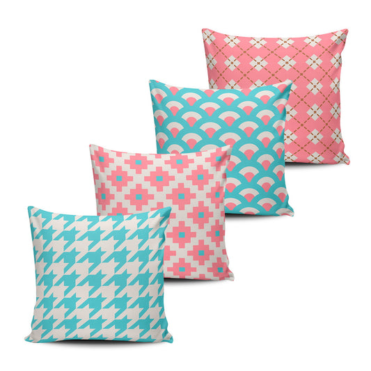 Pack of 4 Pink and Blue Abstract Cushion Covers Cushion Covers