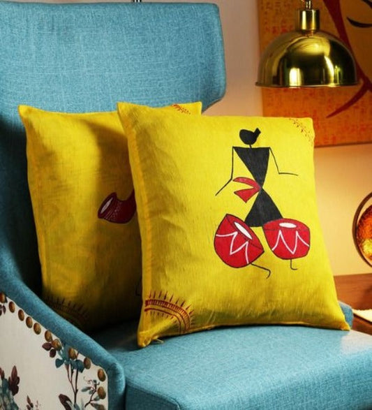 Pack of 2 Mustard Worli Rangdesi Cushion Covers Cushion Covers