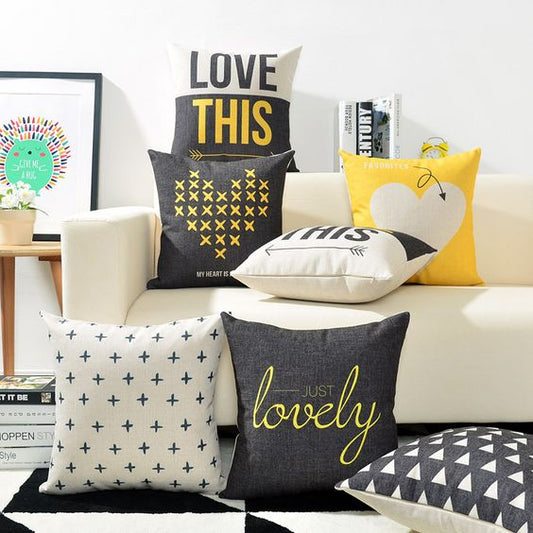 Pack of 6 Modern Alphabet Yellow Cushion Covers Cushion Covers