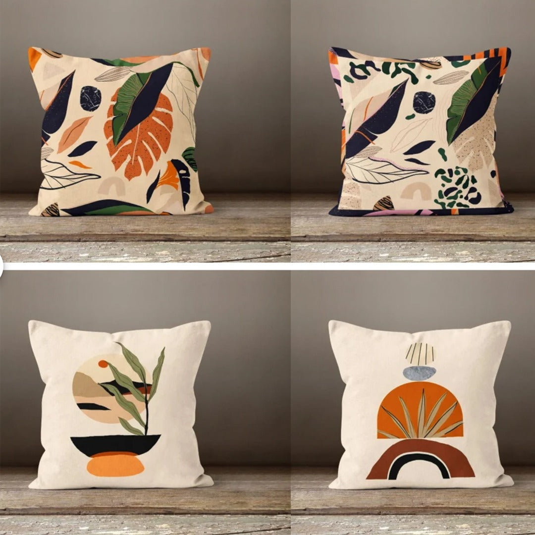 Pack of 4 Botanical Leaves Cushion Covers Cushion Covers