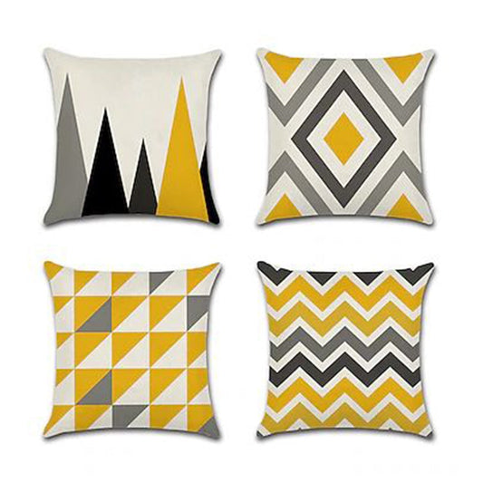 Pack of 4 Yellow Grey Geometric Cushion Cover Cushion Covers