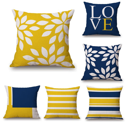 Pack of 6 Blue & Yellow Cushion Coves Cushion Covers