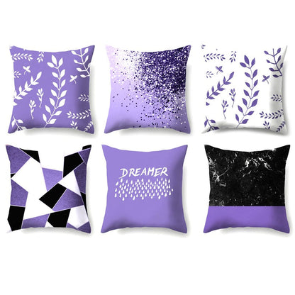 Pack of 6 Purple Geometric Print Cushion Cover Cushion Covers