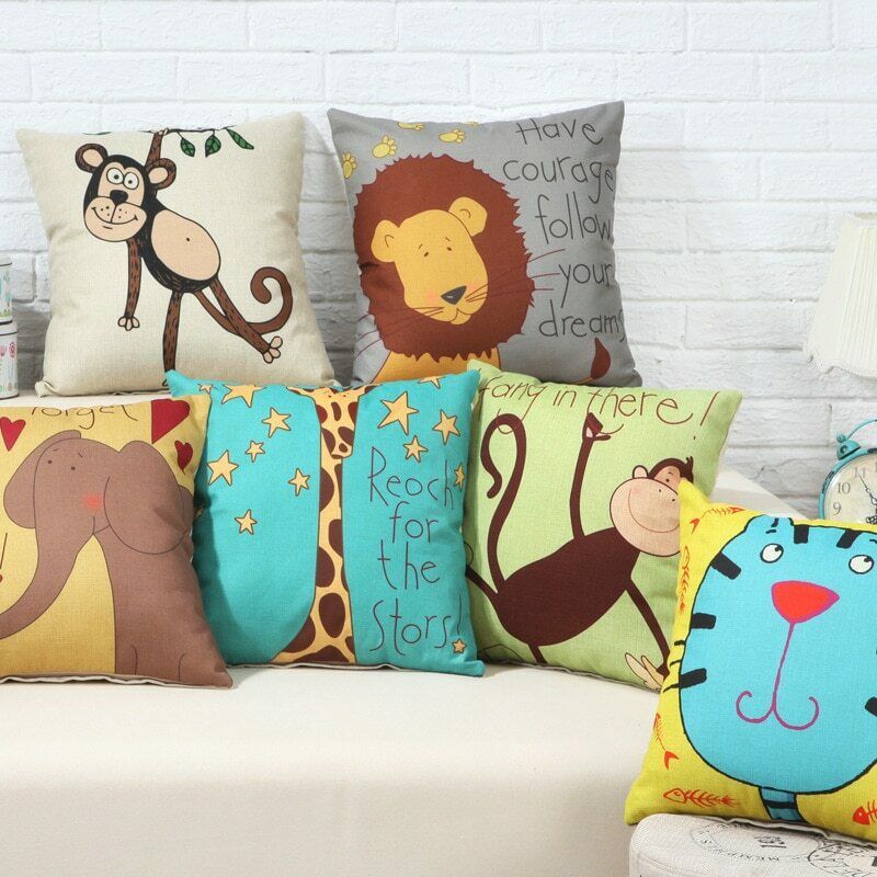 Pack of 6 Cute Animal Cat Monkey Cushion Covers Cushion Covers