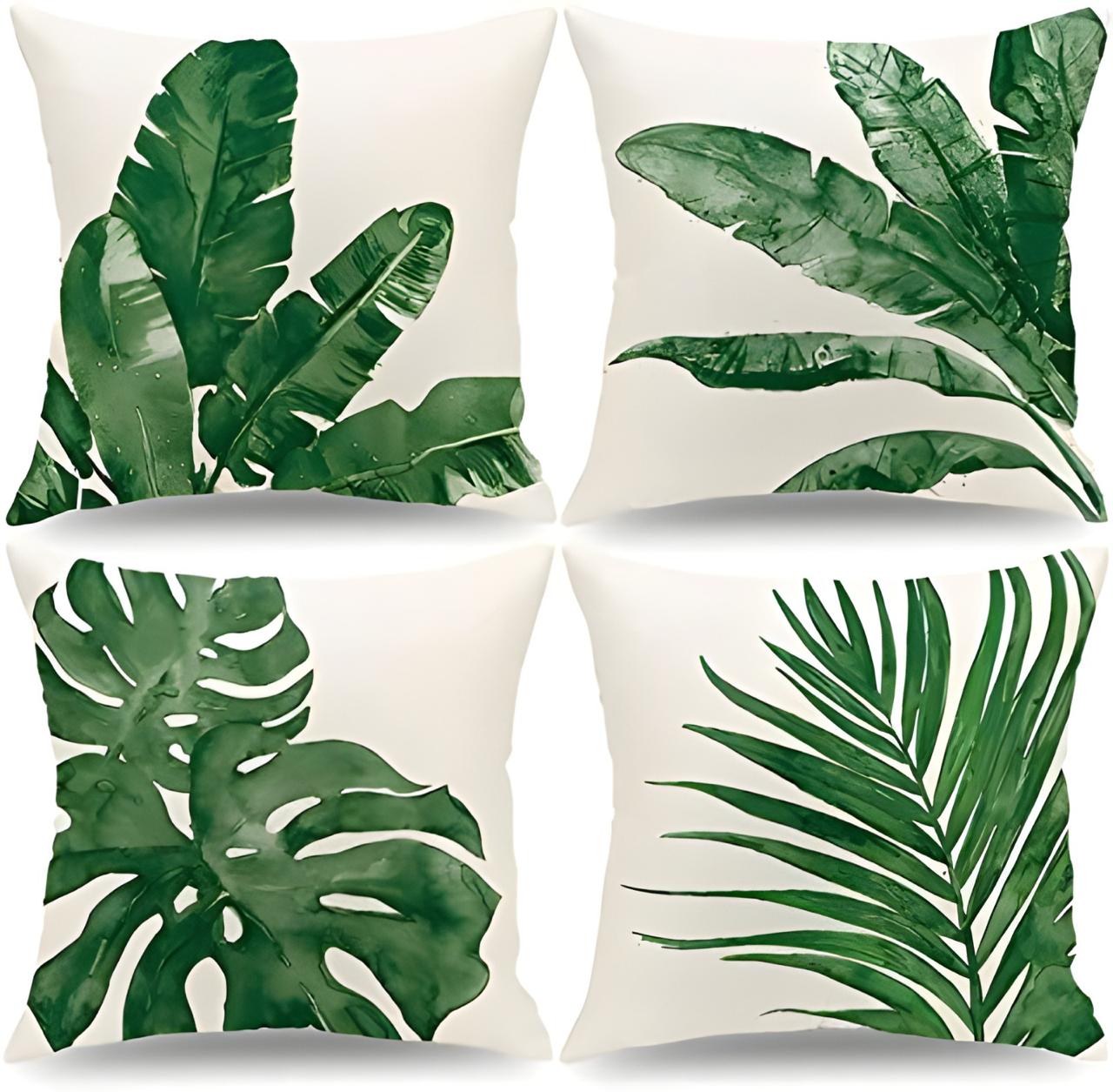 Pack of 4 Palm Tree Tropical Leaves Cushion Covers Cushion Covers