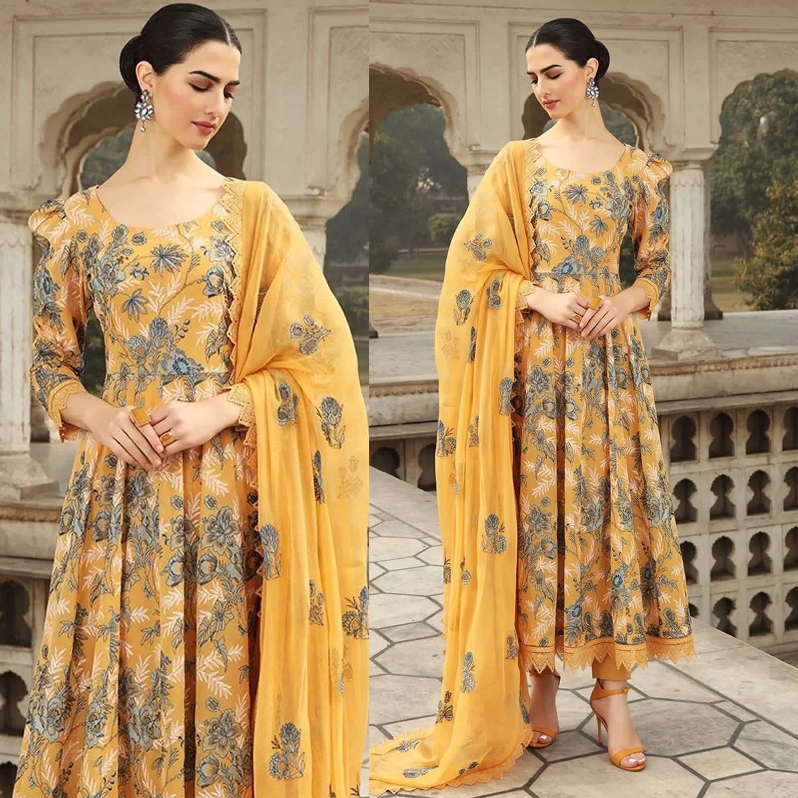 Bareeze D-355 Musturd Embroidered Dhanak 3pc