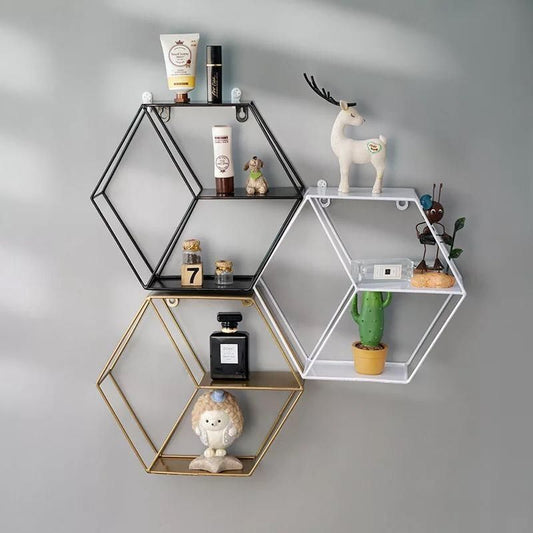 Wall-Mounted Hexagonal Floating Metal Storage Shelve Frame Decor - Special Home Decor