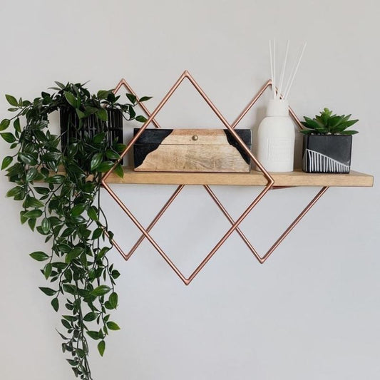 Geometric Diamond Wall Mounted Metal Floating Organizer Shelve-Special Home Decor