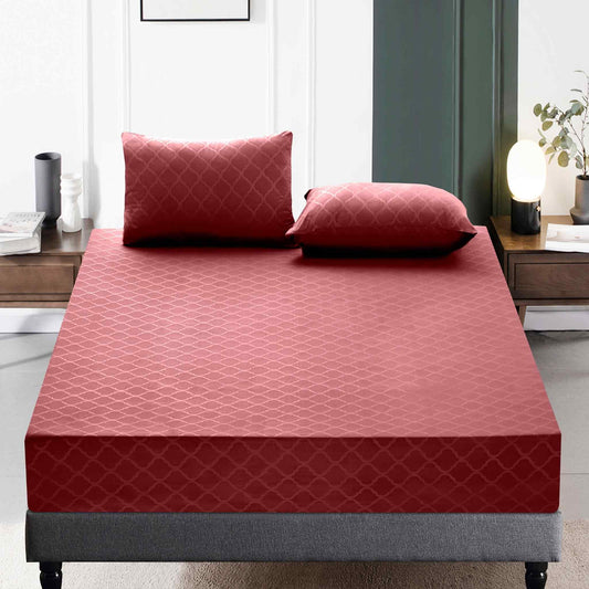 100% Micro Satin Geometric Embossed Fitted Sheet Set Embossed Fitted Sheets