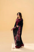 RL-394 Embroidered Black linen Three Piece Dress