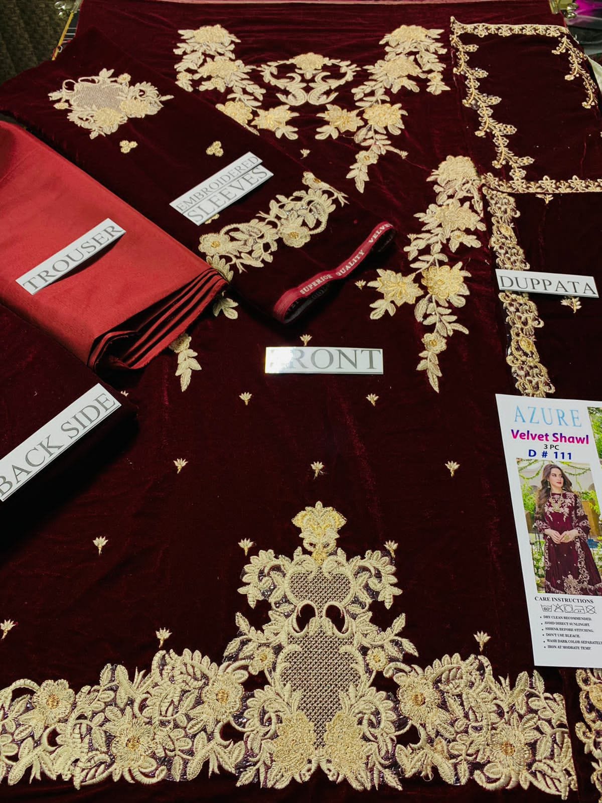 ZC-111 Velvet Embroidered 3pc Wt