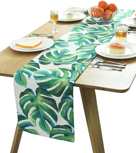 Monstera Leaf Green Plant Table Runner Table Runner